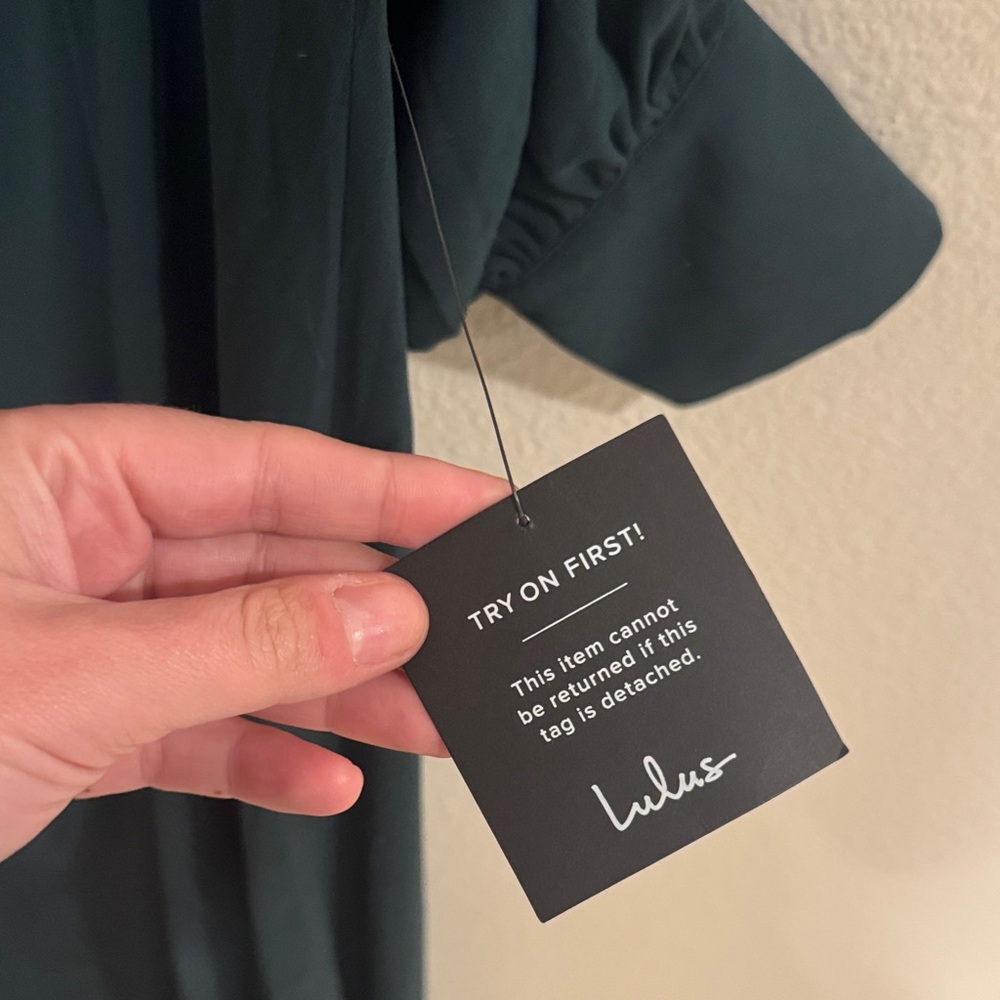 Lulu's Elegant Off-Shoulder Long Sleeve Dress in Dark Green - Picture 4 of 14